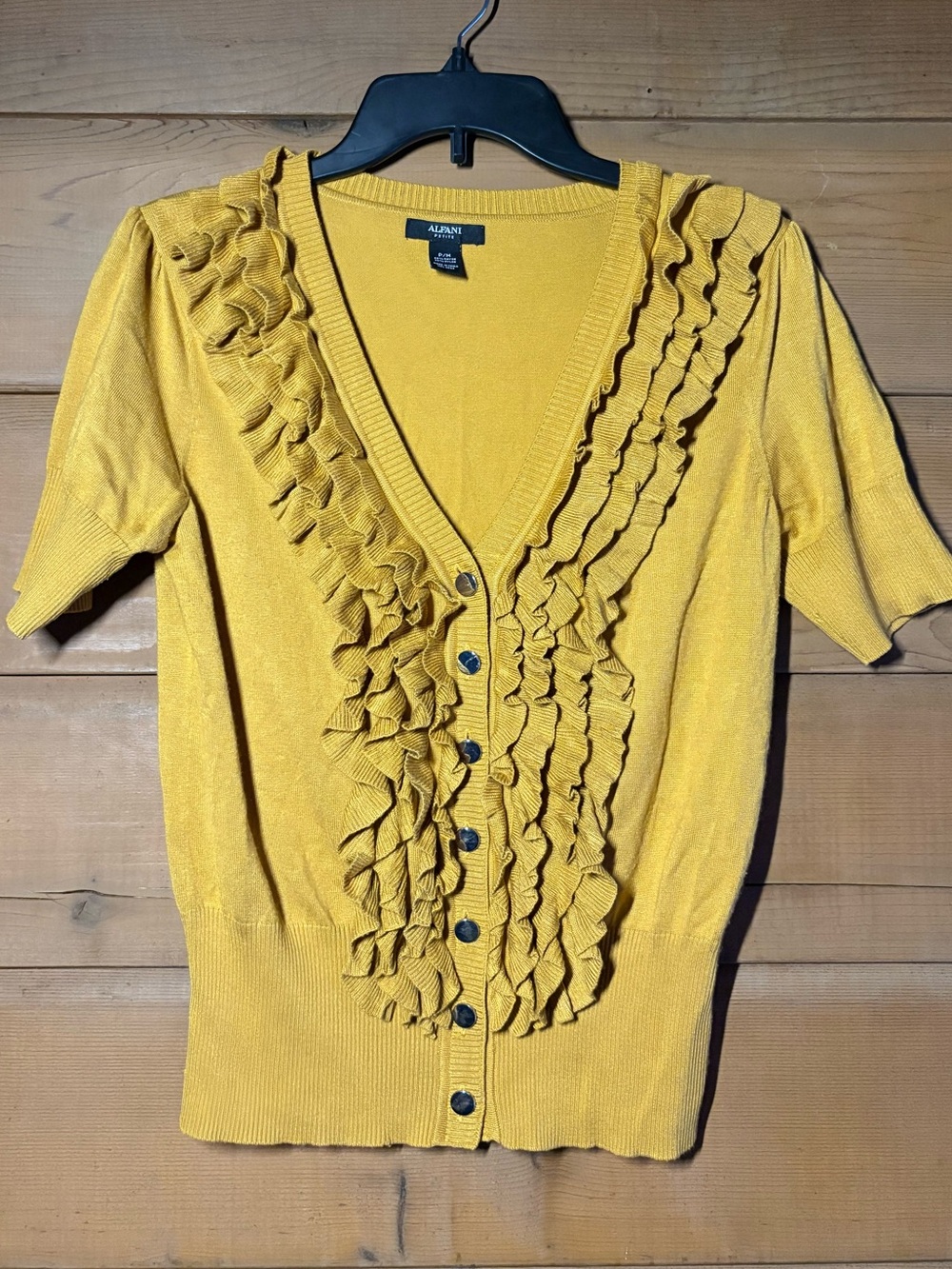 Alfani Yellow Ruffle Cardigan- Size Medium- Autumn Cardigan Sweater